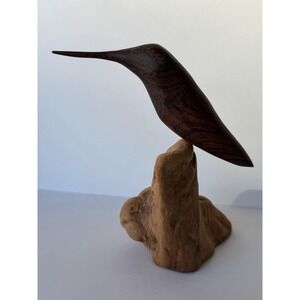 Harold Schlack 1983 Signed Bocote Original Wood Hummingbird Sculpture Burl Base